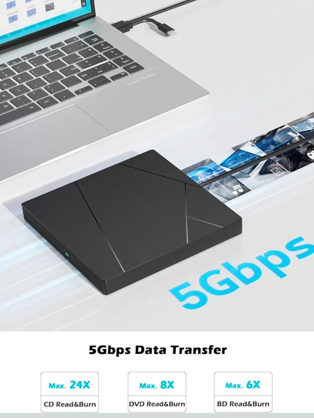 Wbacon External Blu-ray Drive, External Blueray/DVD Drive for PC External Bluray